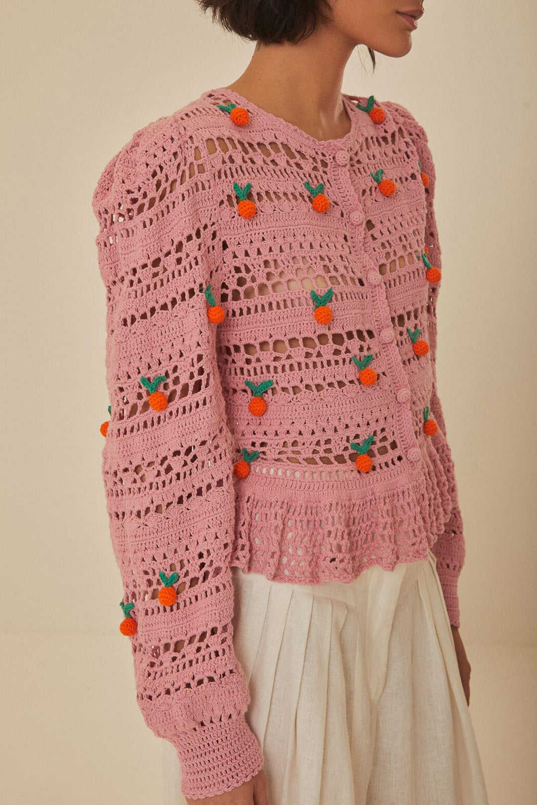 Cardigan en crochet en coton - Rose