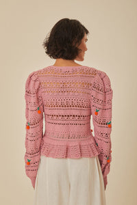 Cardigan en crochet en coton - Rose