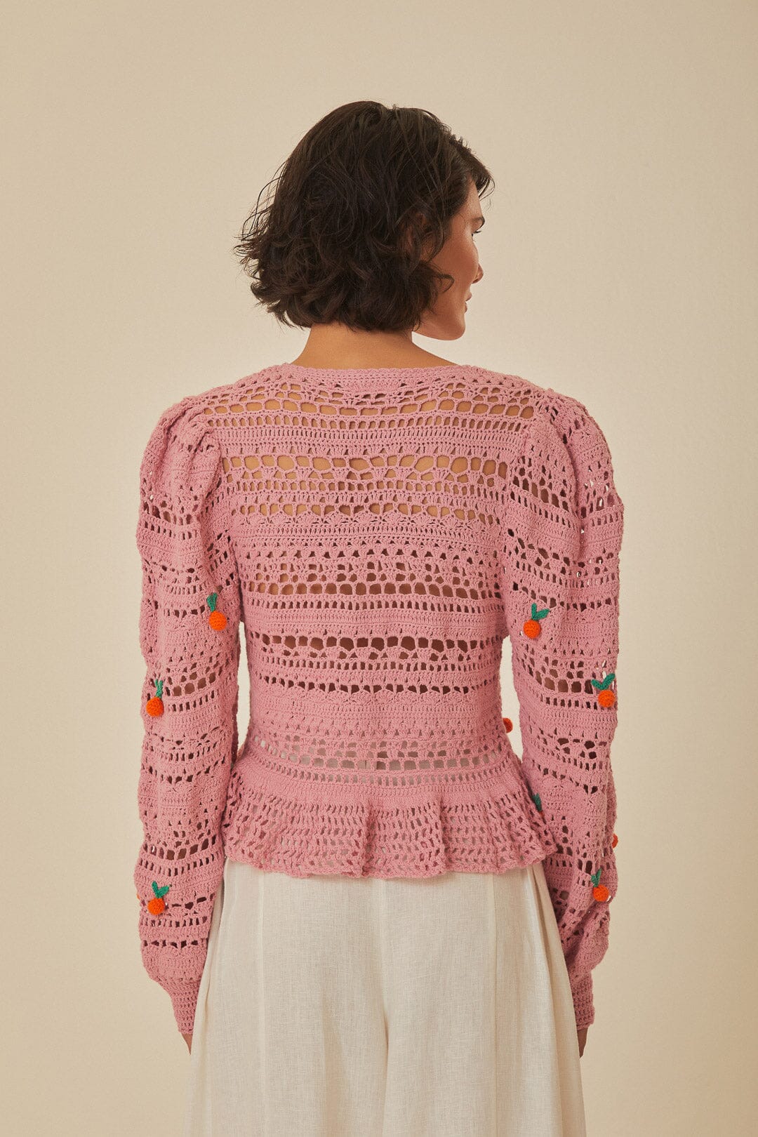 Cardigan en crochet en coton - Rose