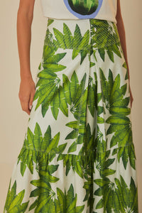 Jupe longue Palm Fan en coton - Vert