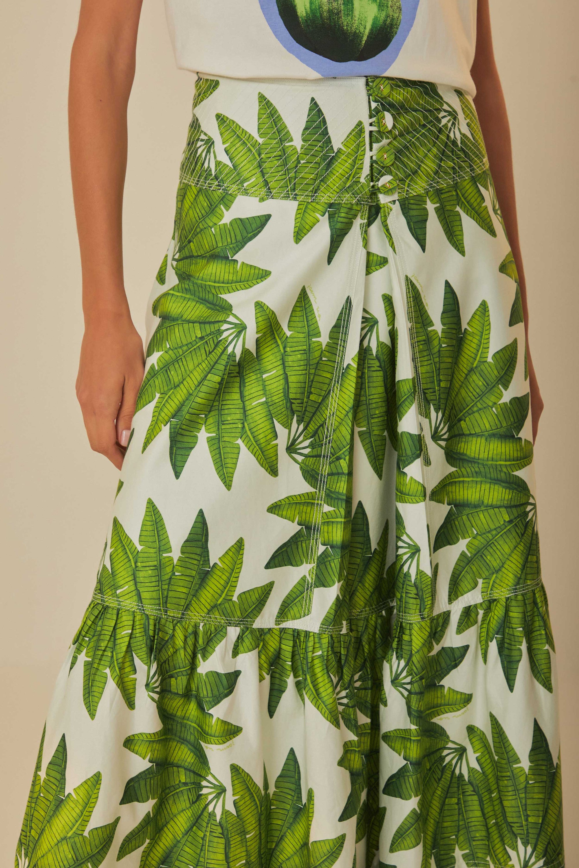 Jupe longue Palm Fan en coton - Vert