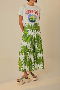 Jupe longue Palm Fan en coton - Vert