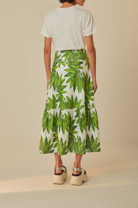 Jupe longue Palm Fan en coton - Vert