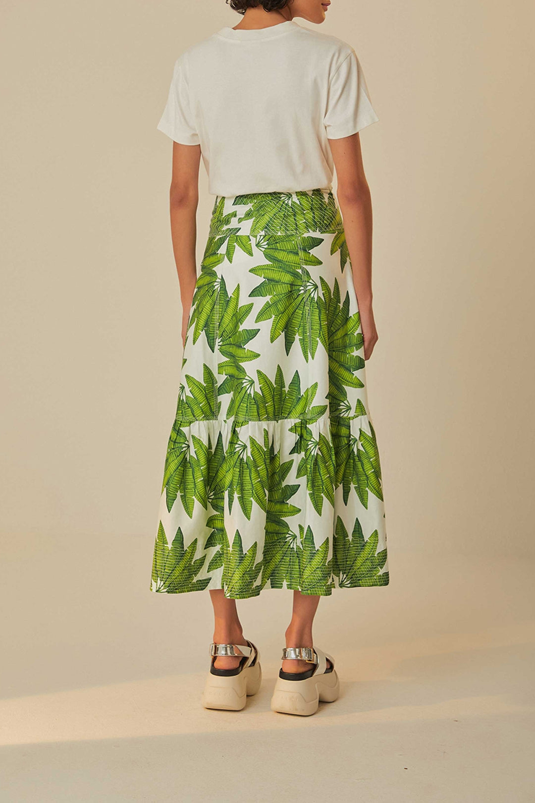 Jupe longue Palm Fan en coton - Vert
