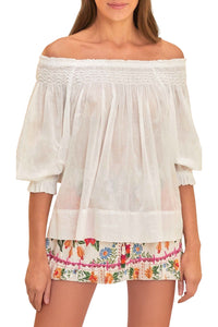 Blouse Yard à manches courtes en coton - Blanc