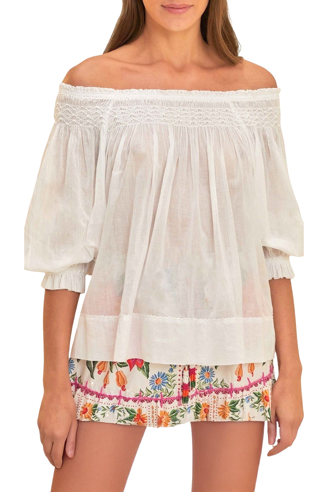 Blouse Yard à manches courtes en coton - Blanc