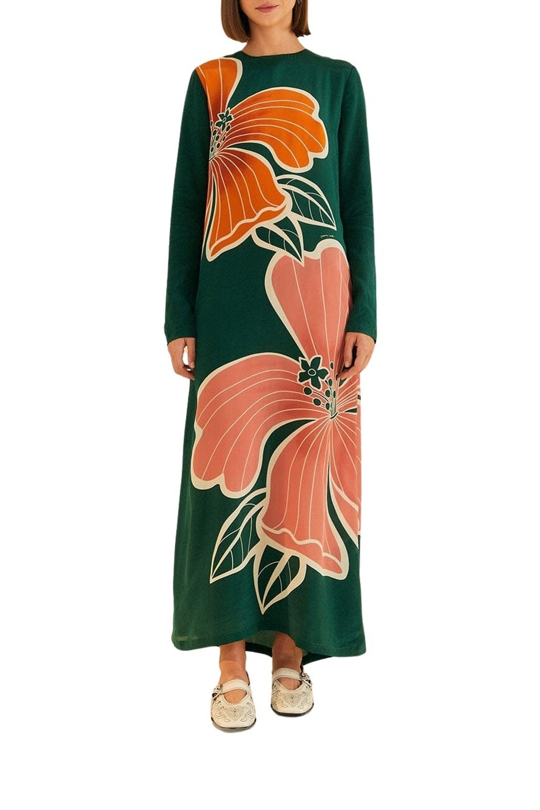 Robe longue à manches longues et motif fleurs Honolulu - Vert