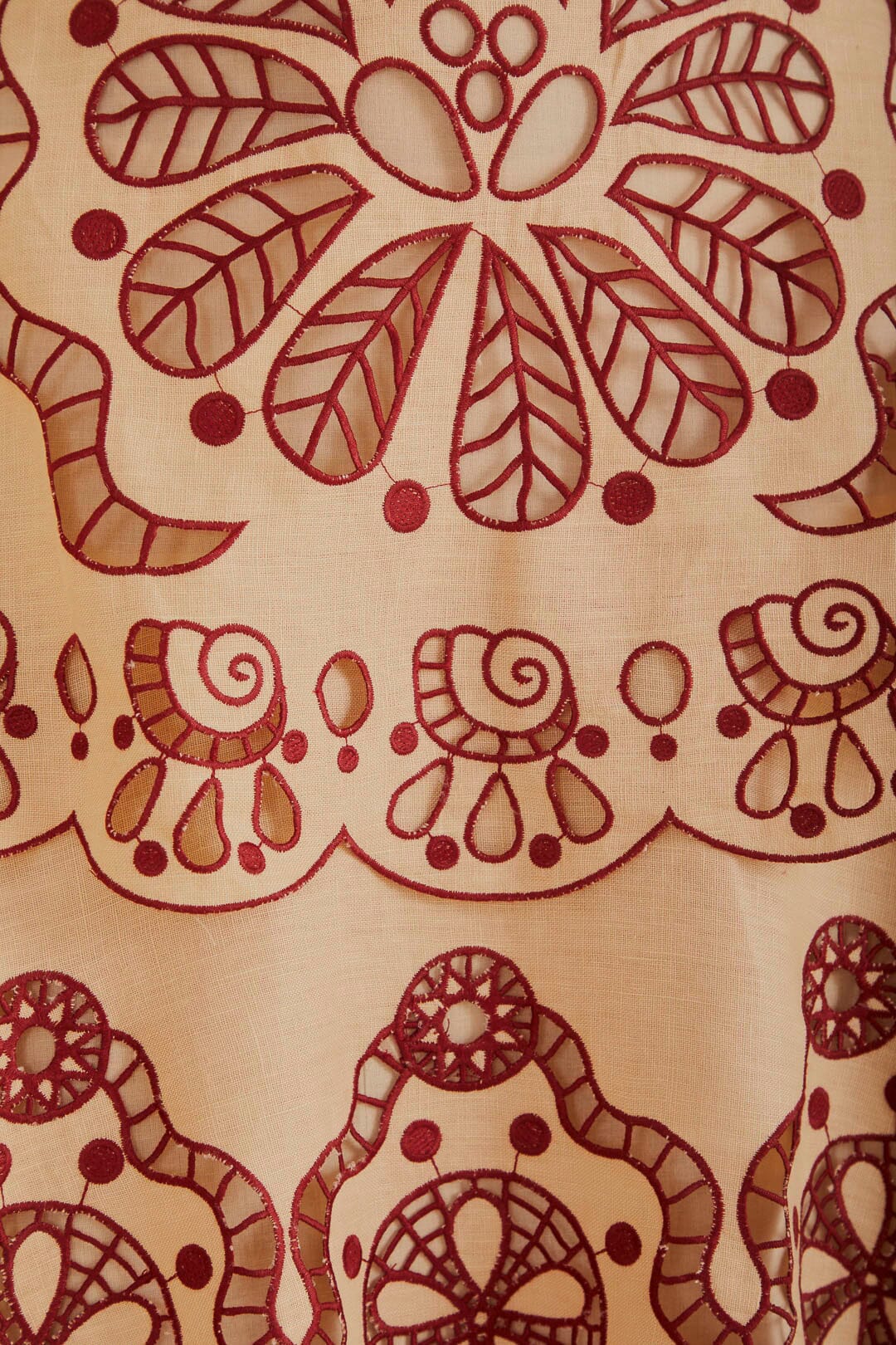 Jupe midi Richelieu en lin - Beige