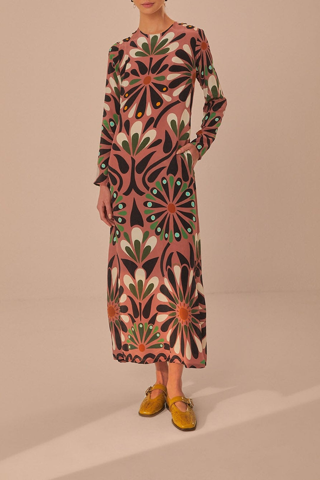 Robe longue à manches longues - Rose