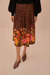 Jupe mi-longueCharming Garden - Marron