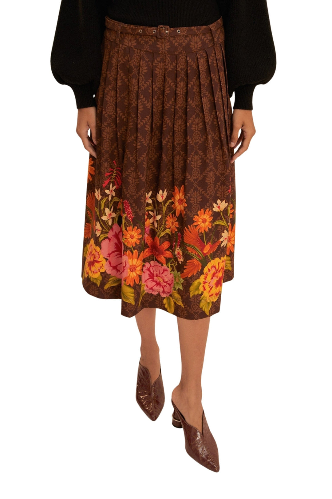 Jupe mi-longueCharming Garden - Marron