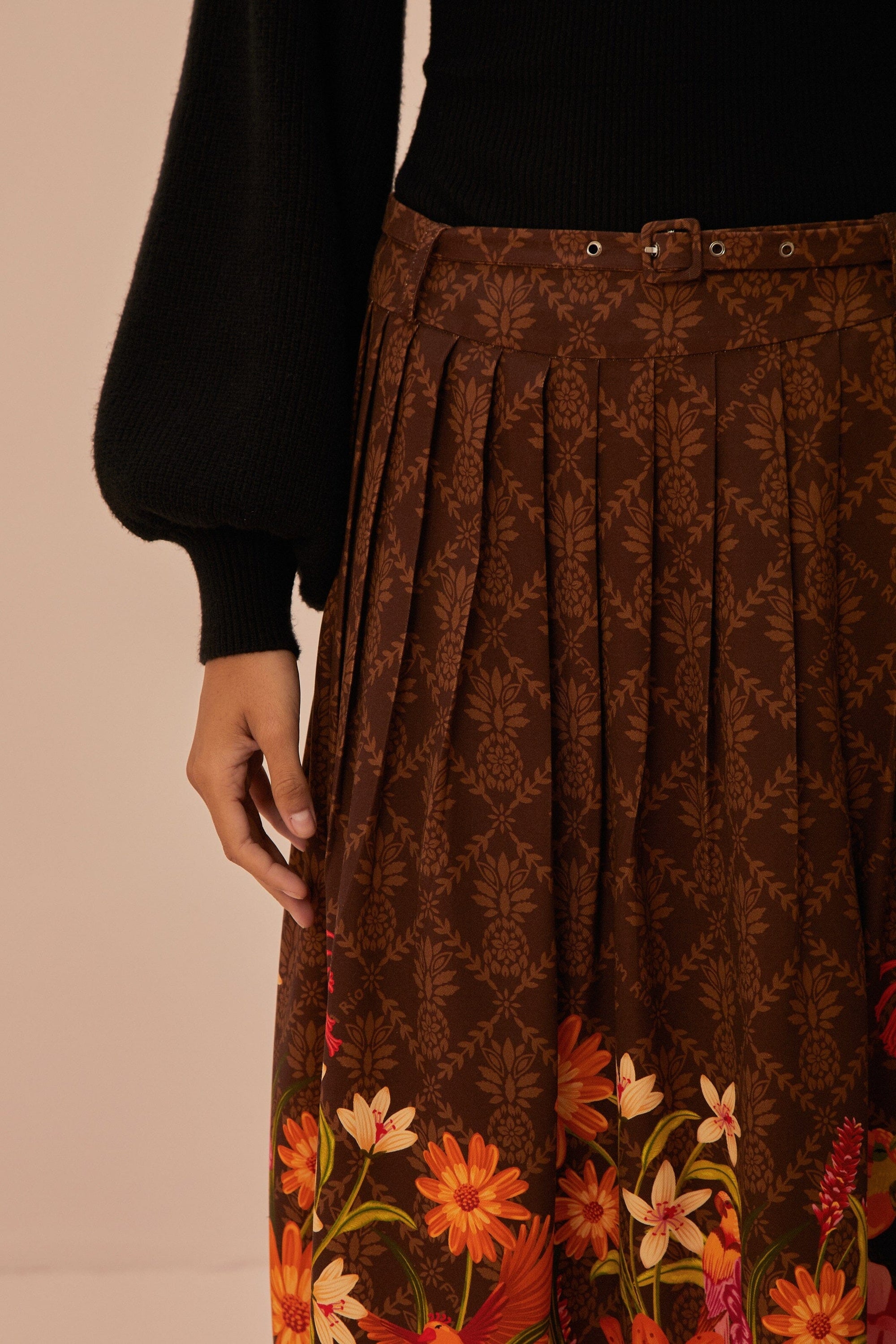 Jupe mi-longueCharming Garden - Marron