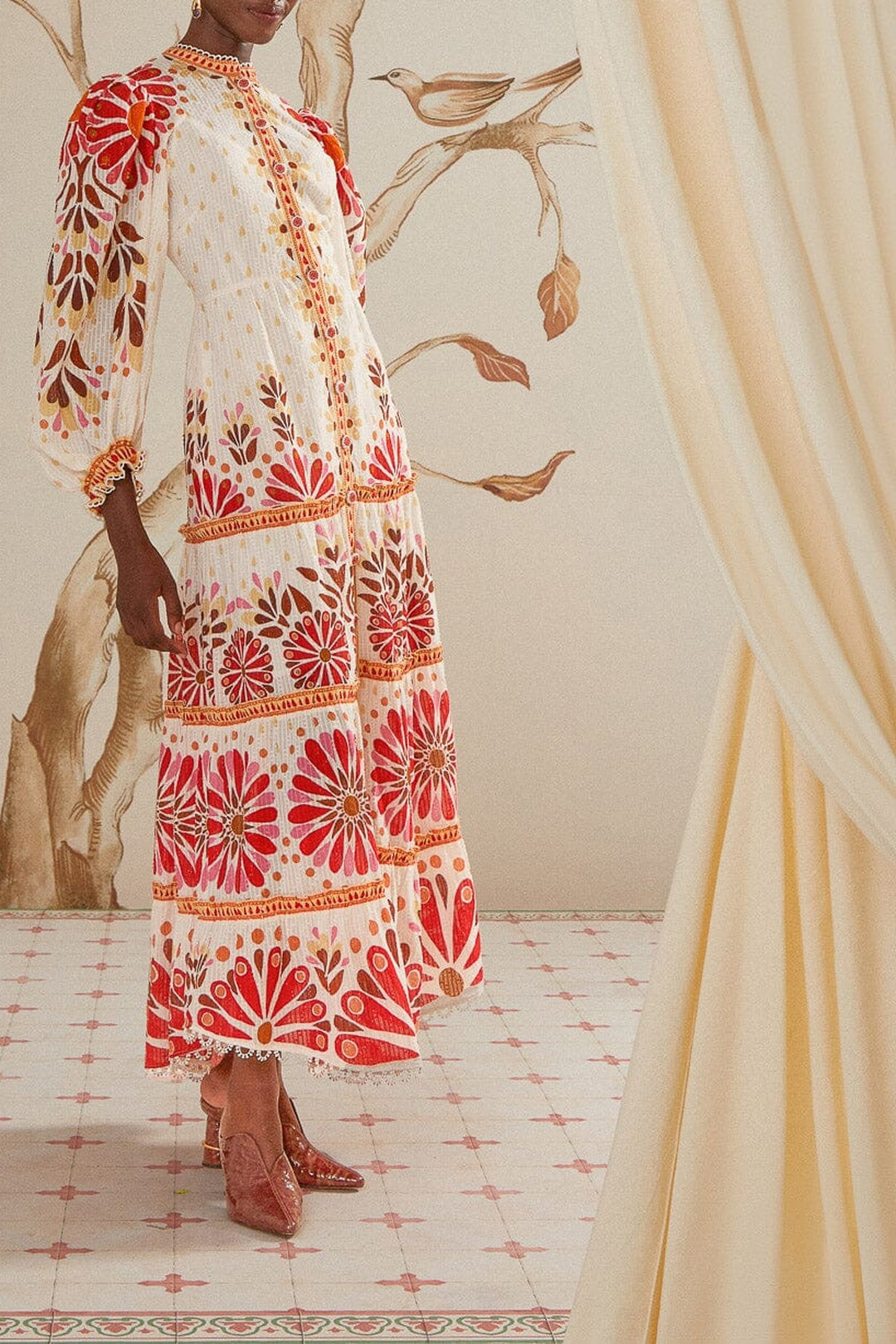 Robe longue Ainika à fleurs en coton - Rouge