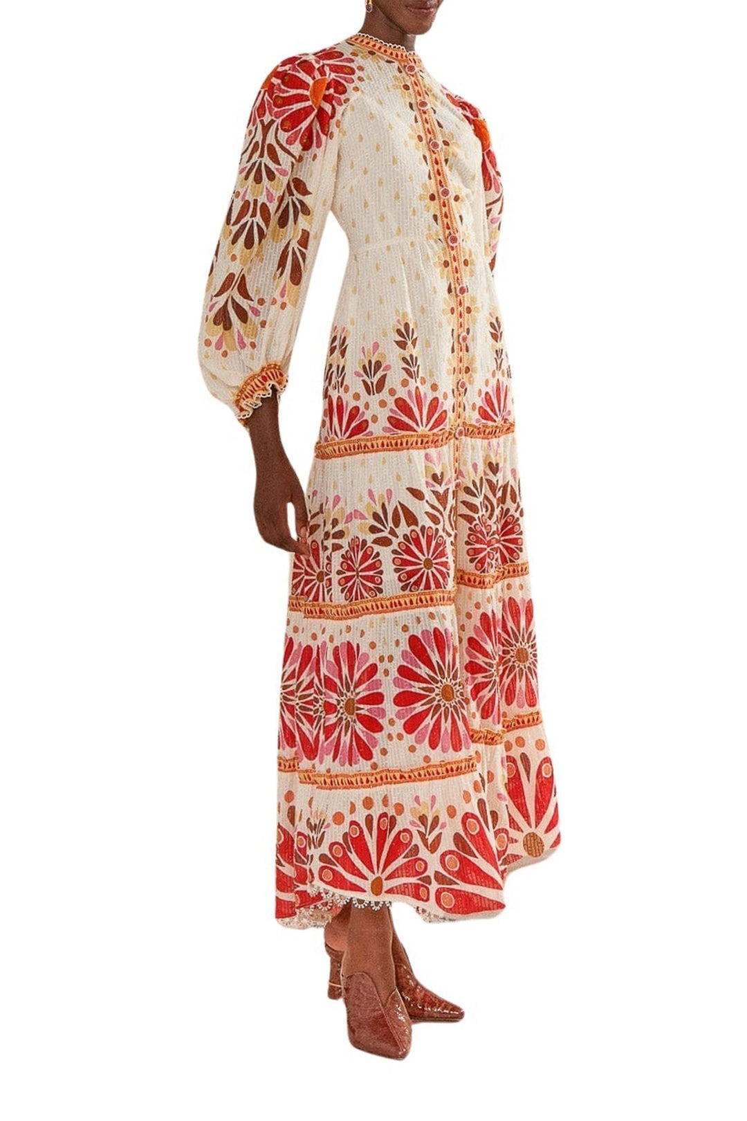 Robe longue Ainika à fleurs en coton - Rouge