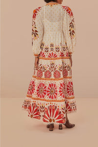 Robe longue Ainika à fleurs en coton - Rouge