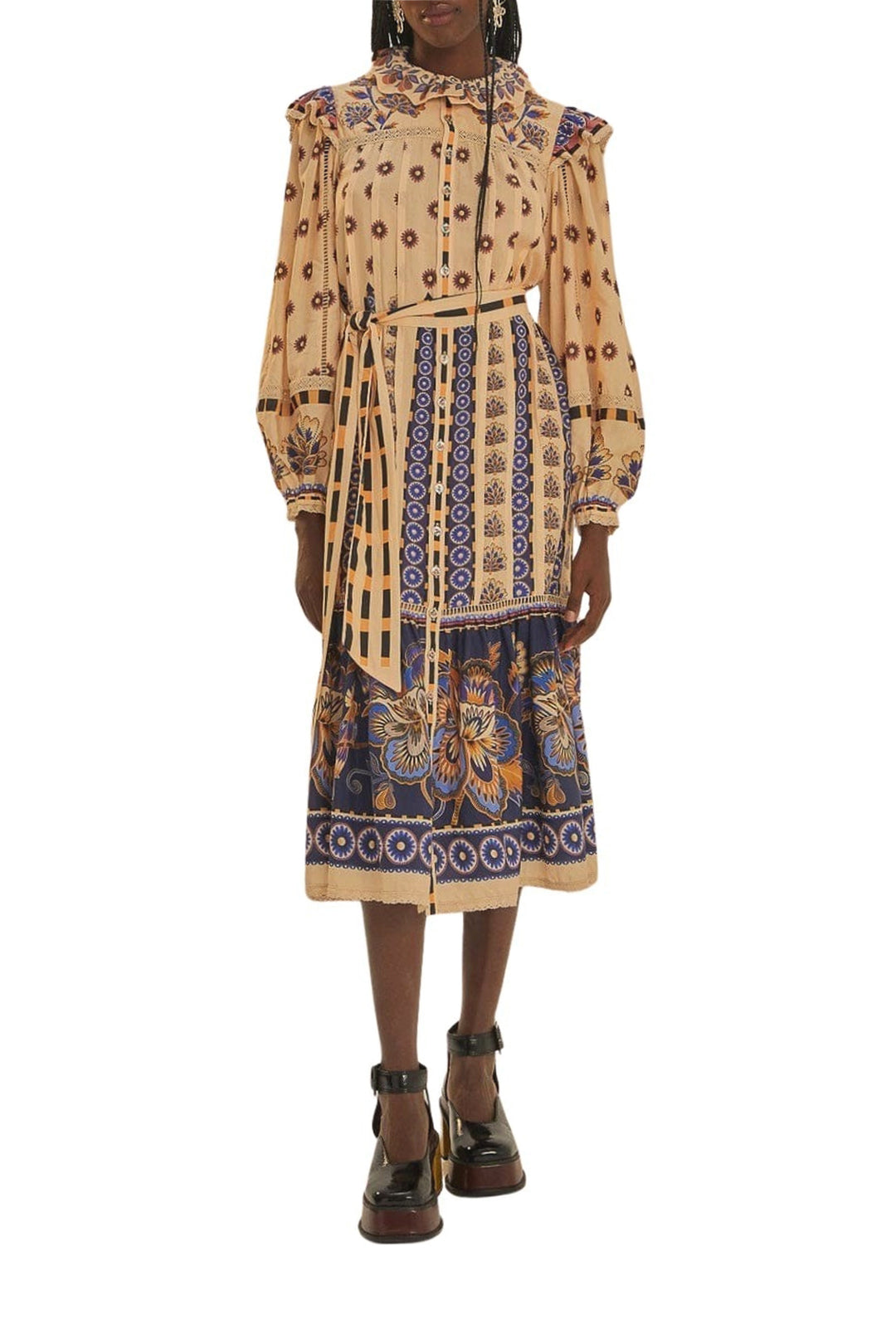 Robe midi Ainika à fleurs en coton - Beige