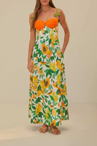 Robe longue sans manches Papaya Salad en lin - Multicolore
