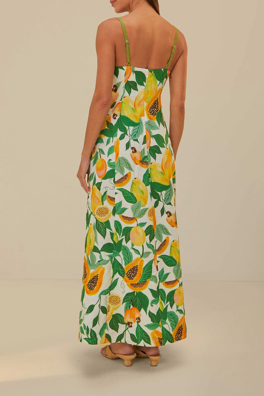 Robe longue sans manches Papaya Salad en lin - Multicolore