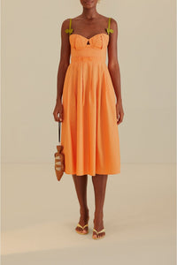 Robe midi sans manches bicolore en coton - Orange
