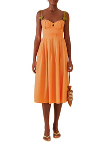 Robe midi sans manches bicolore en coton - Orange