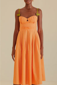Robe midi sans manches bicolore en coton - Orange