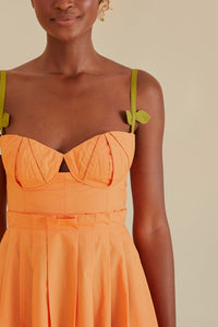 Robe midi sans manches bicolore en coton - Orange
