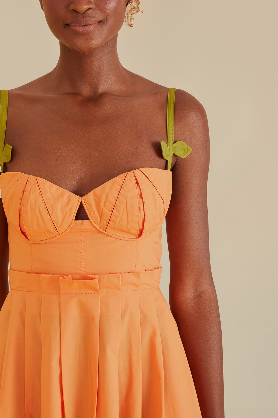 Robe midi sans manches bicolore en coton - Orange