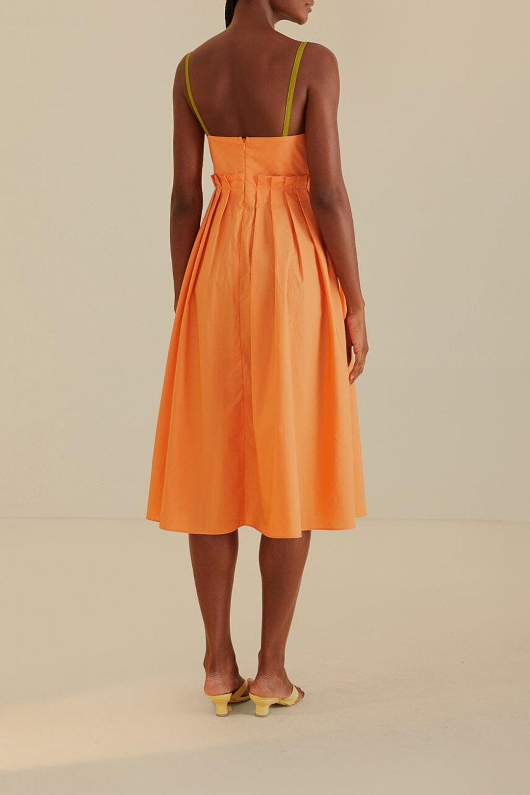Robe midi sans manches bicolore en coton - Orange