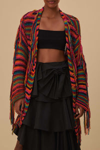 Cardigan en maille à rayures colorées - Multicolore