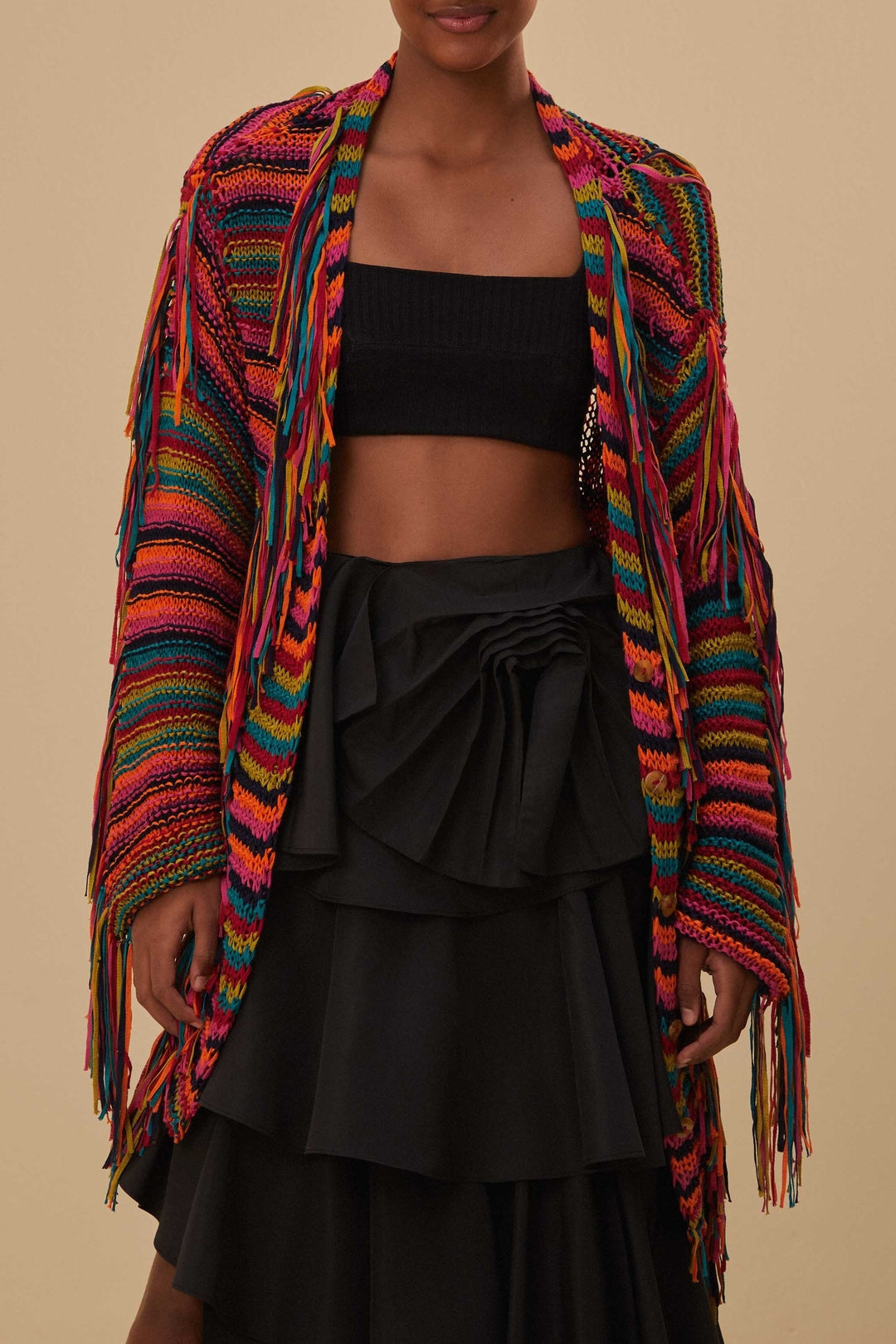 Cardigan en maille à rayures colorées - Multicolore