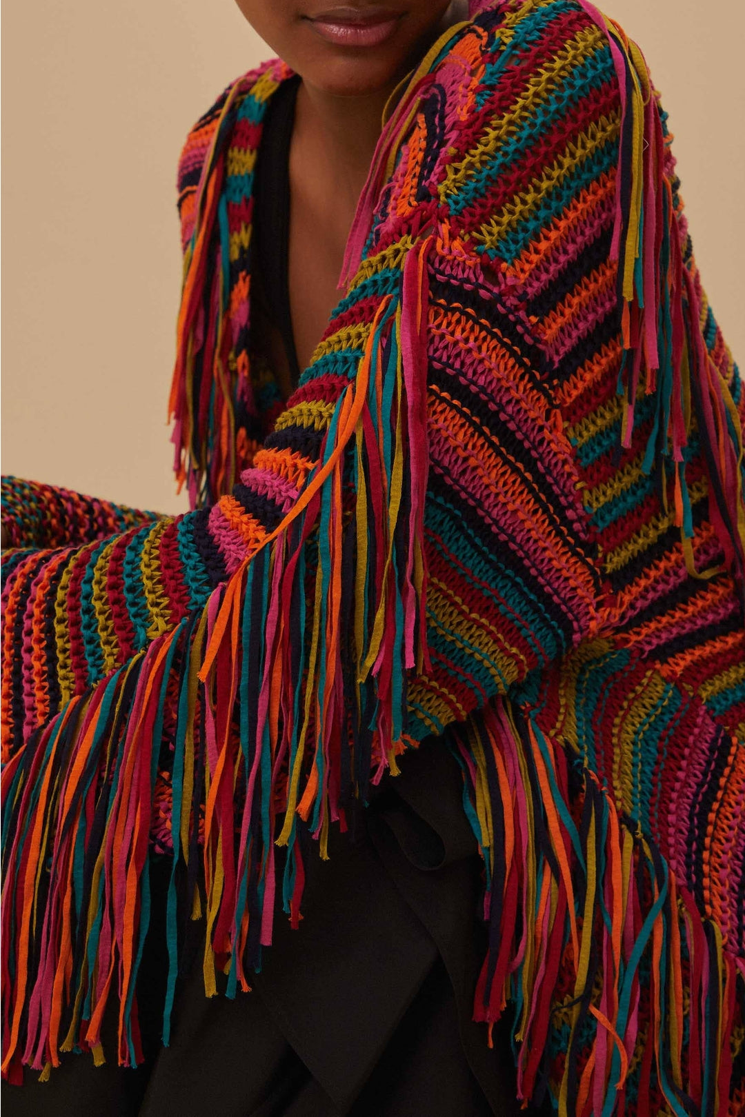 Cardigan en maille à rayures colorées - Multicolore