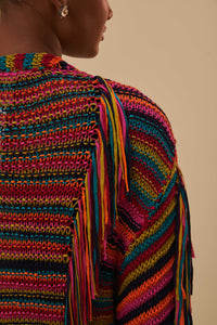 Cardigan en maille à rayures colorées - Multicolore