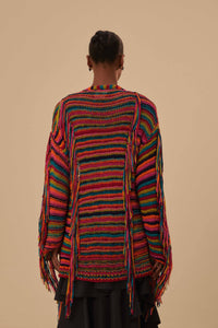 Cardigan en maille à rayures colorées - Multicolore