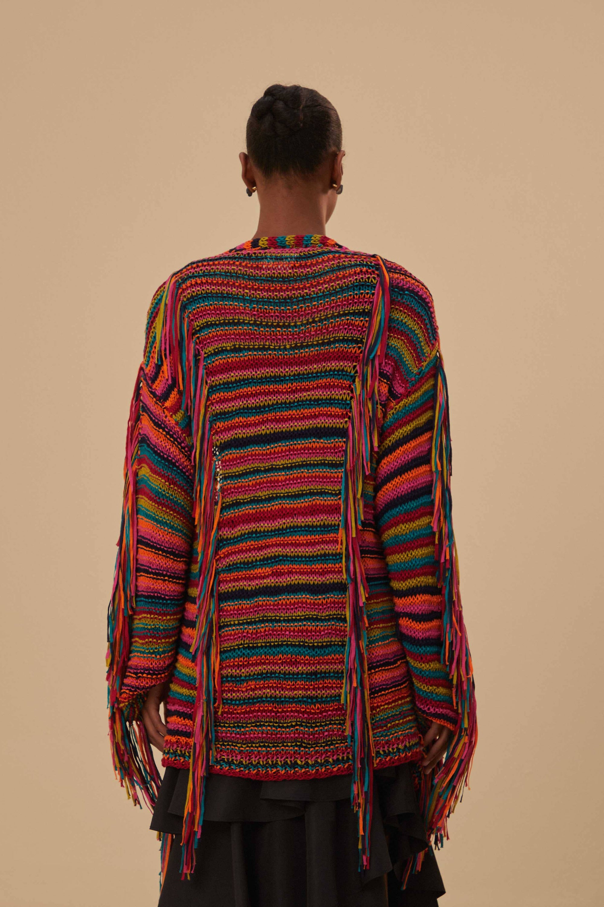 Cardigan en maille à rayures colorées - Multicolore
