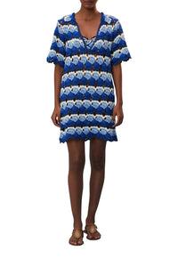 Robe Fan Stitch en crochet en coton - Bleu