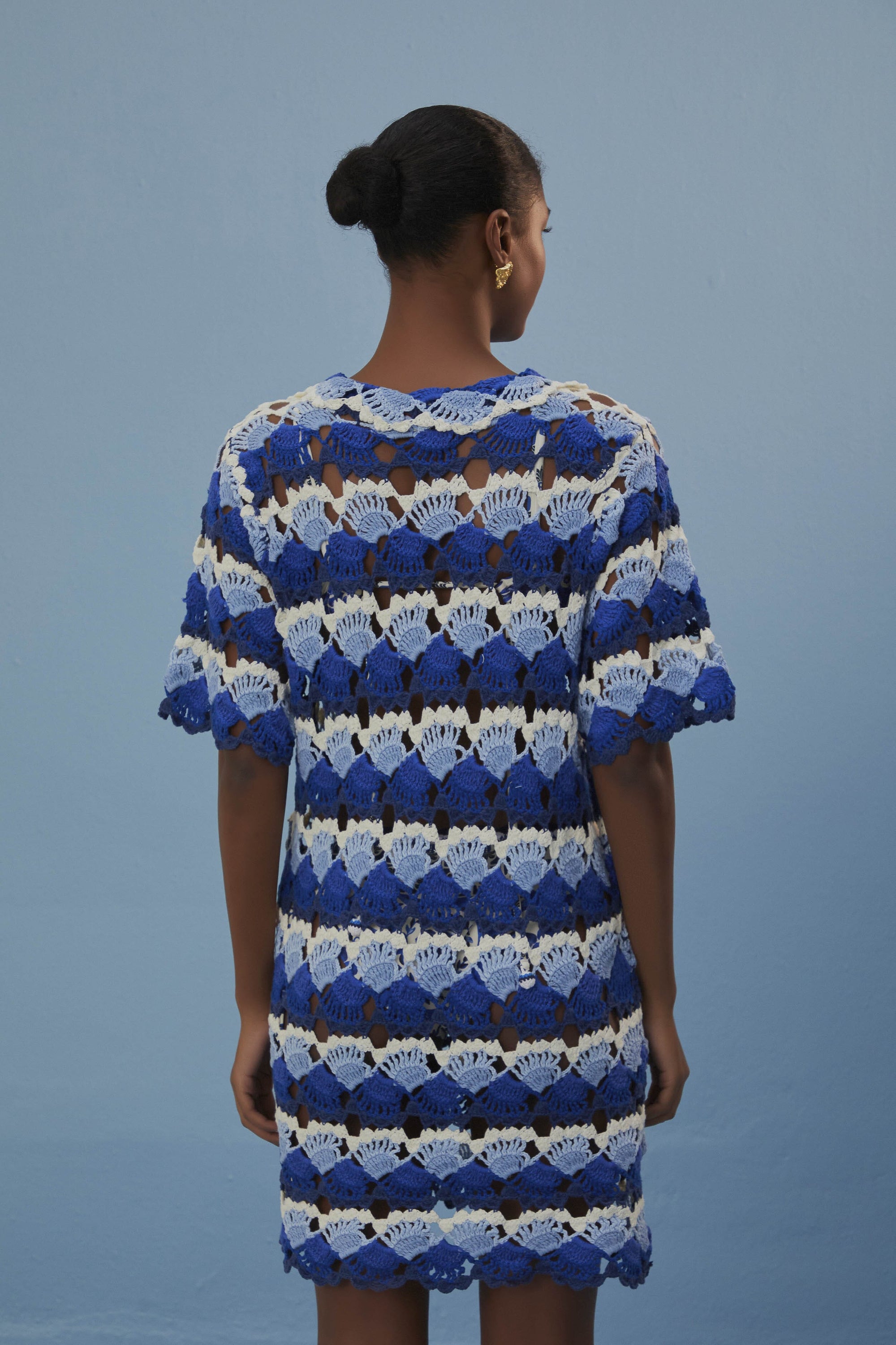 Robe Fan Stitch en crochet en coton - Bleu