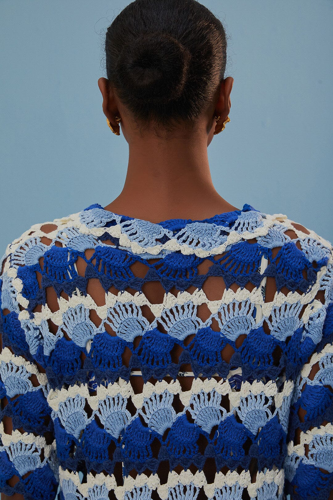 Robe Fan Stitch en crochet en coton - Bleu