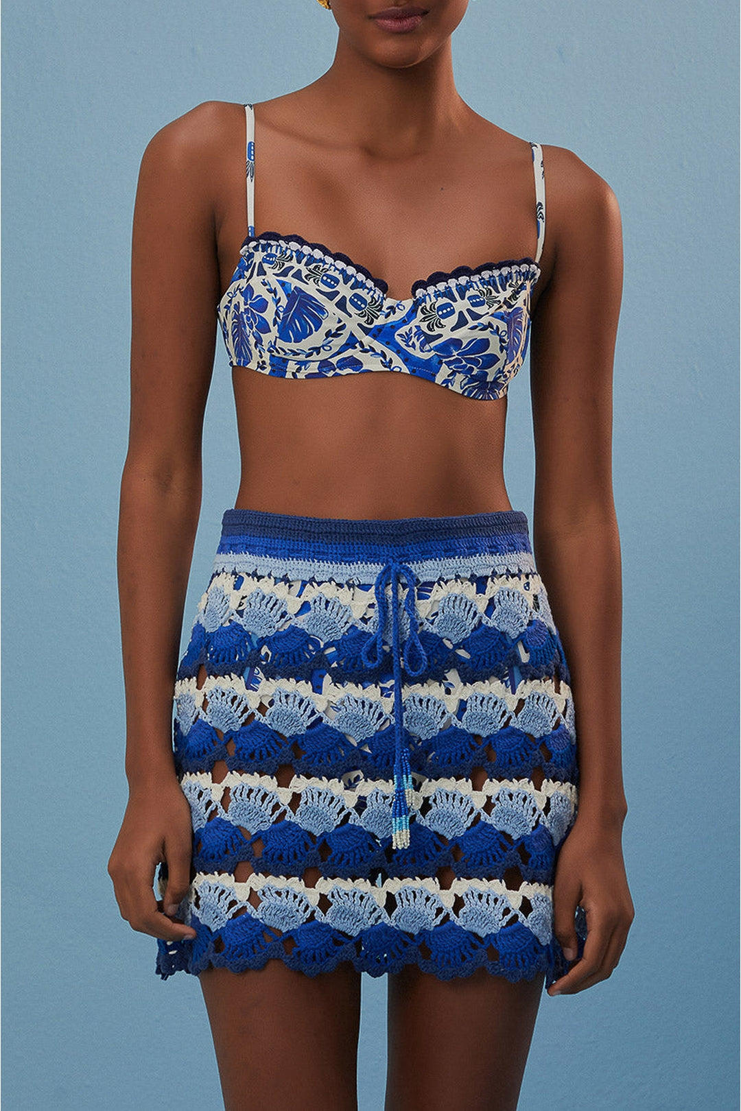 Jupe en crochet bicolore en coton - Bleu