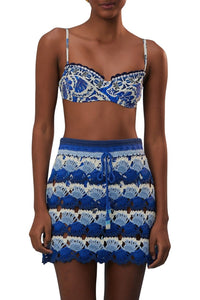 Jupe en crochet bicolore en coton - Bleu