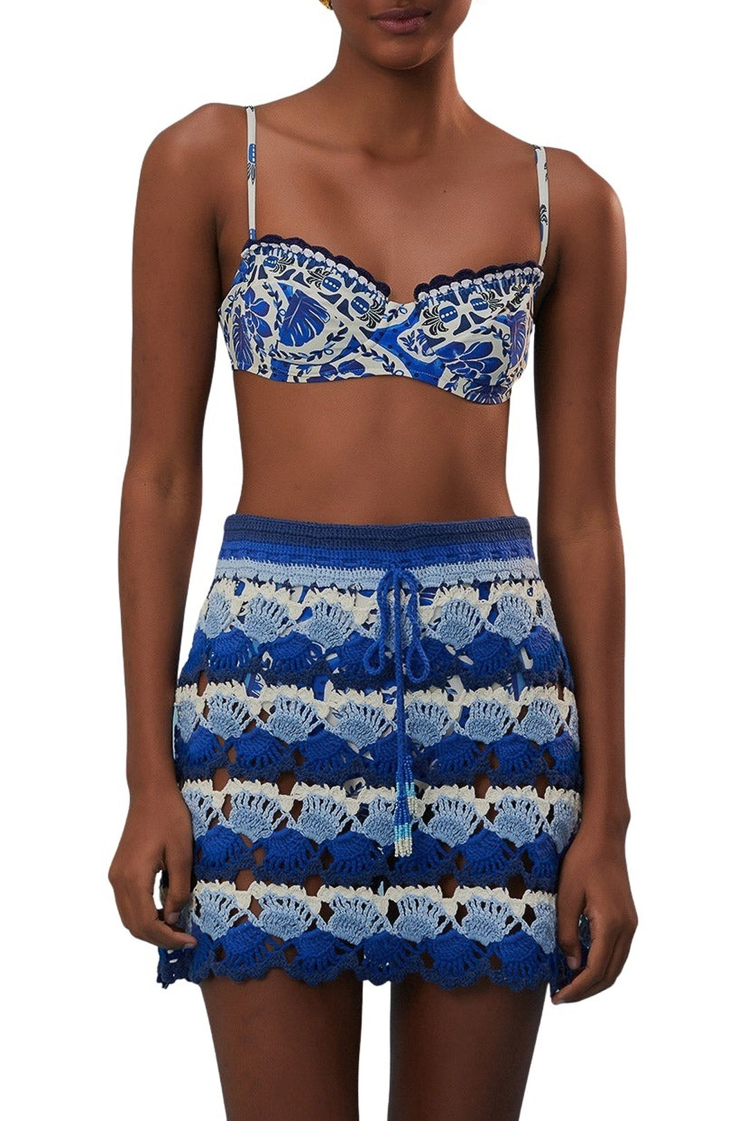 Jupe en crochet bicolore en coton - Bleu