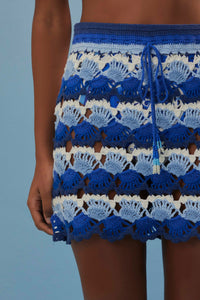 Jupe en crochet bicolore en coton - Bleu