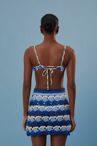 Jupe en crochet bicolore en coton - Bleu