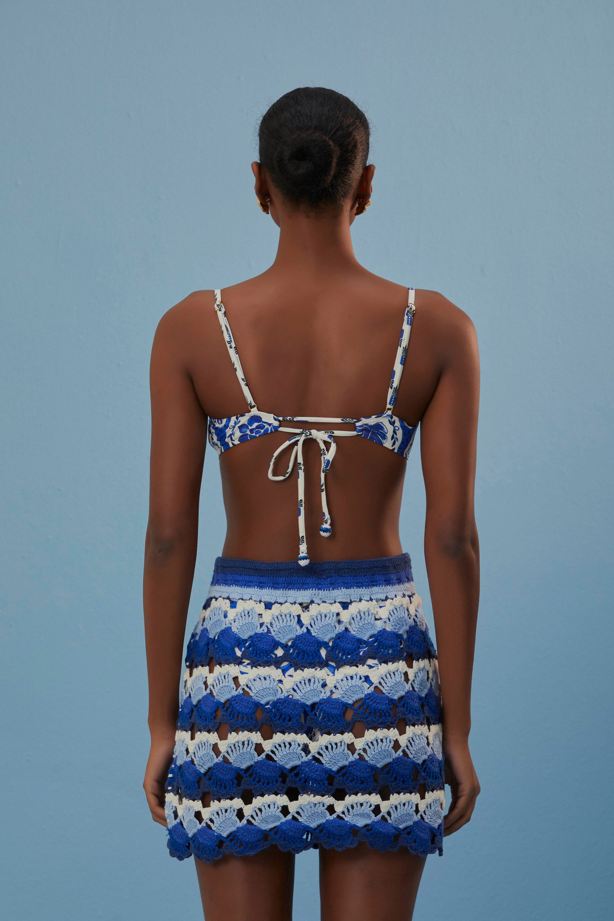 Jupe en crochet bicolore en coton - Bleu