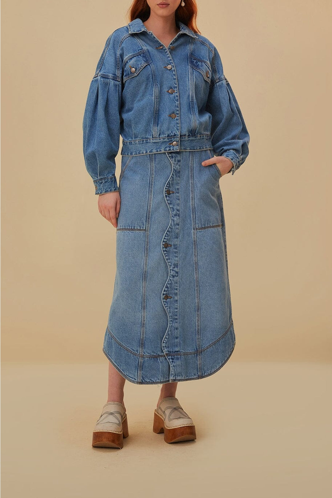 Jupe en denim à volants - Bleu