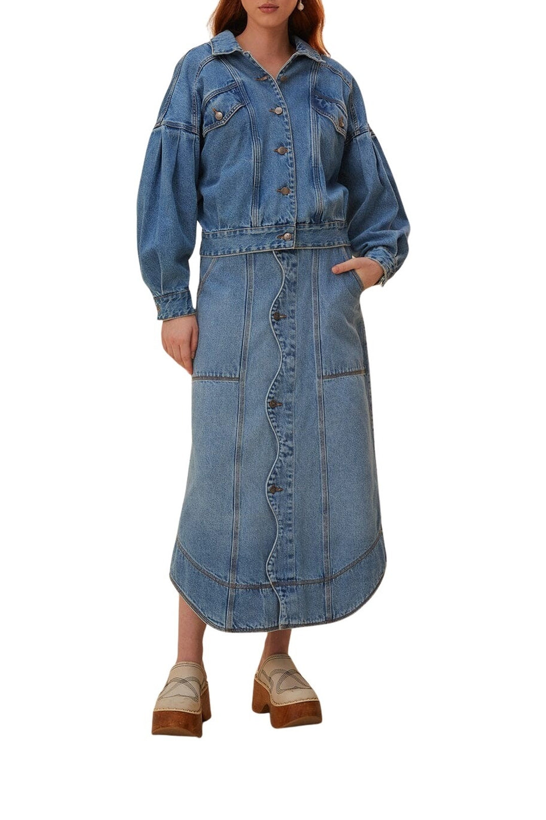 Jupe en denim à volants - Bleu