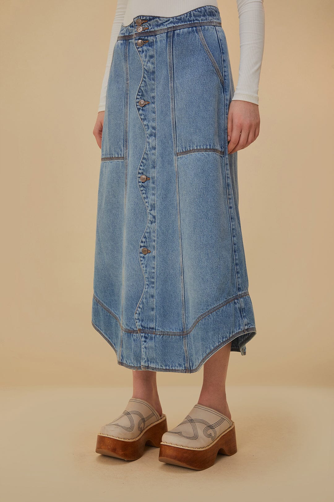 Jupe en denim à volants - Bleu