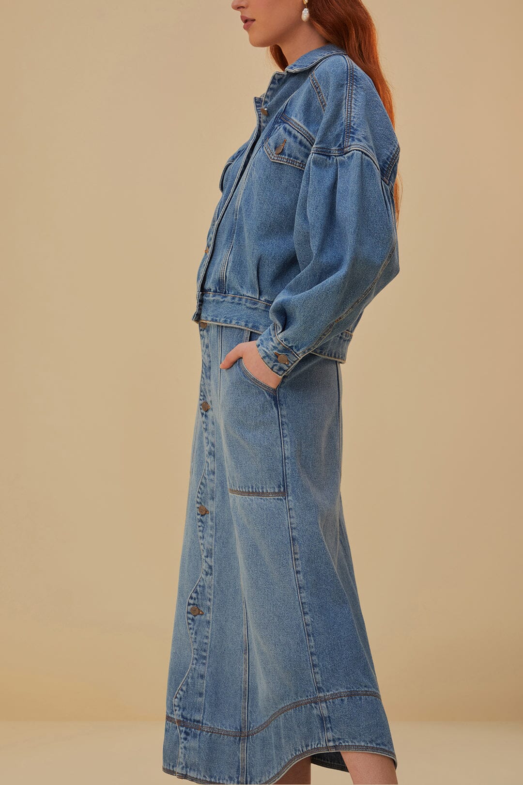 Jupe en denim à volants - Bleu