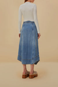 Jupe en denim à volants - Bleu