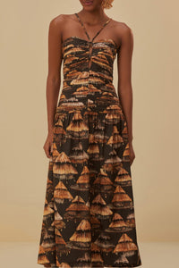 Robe longue Shuhu sans manches en coton mélangé - Marron