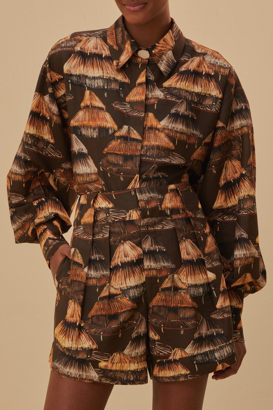 Short Shuhu en coton mélangé - Marron